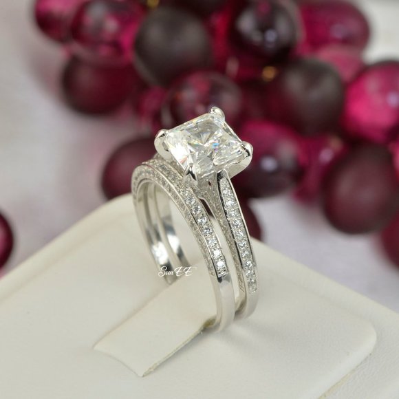 NEW 925 STERLING SILVER PRINCESS CUT ENGAGEMENTWEDDING DIAMOND RING - Picture 7 of 8